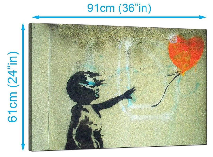 Banksy Canvas Prints UK - Girl Child and a Heart Balloon - Graffiti Art