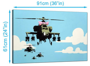 Banksy Canvas Prints UK - Happy Choppers Pink Ribbon Helicopter Gunships - Graffiti Art