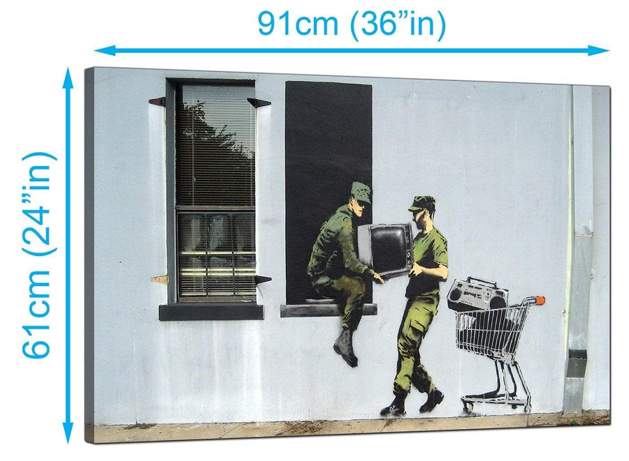 Banksy Canvas Prints UK - Looting Soldiers Stealing a Television Through a Window - Graffiti Art