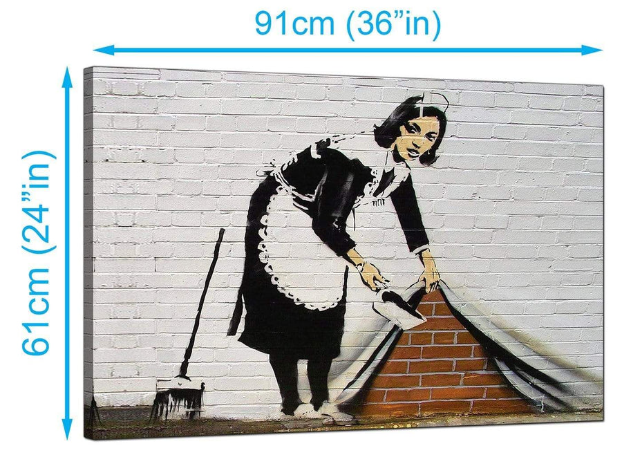 Banksy Canvas Prints UK - Maid Sweeping Stuff Under The Carpet Wall - Graffiti Art