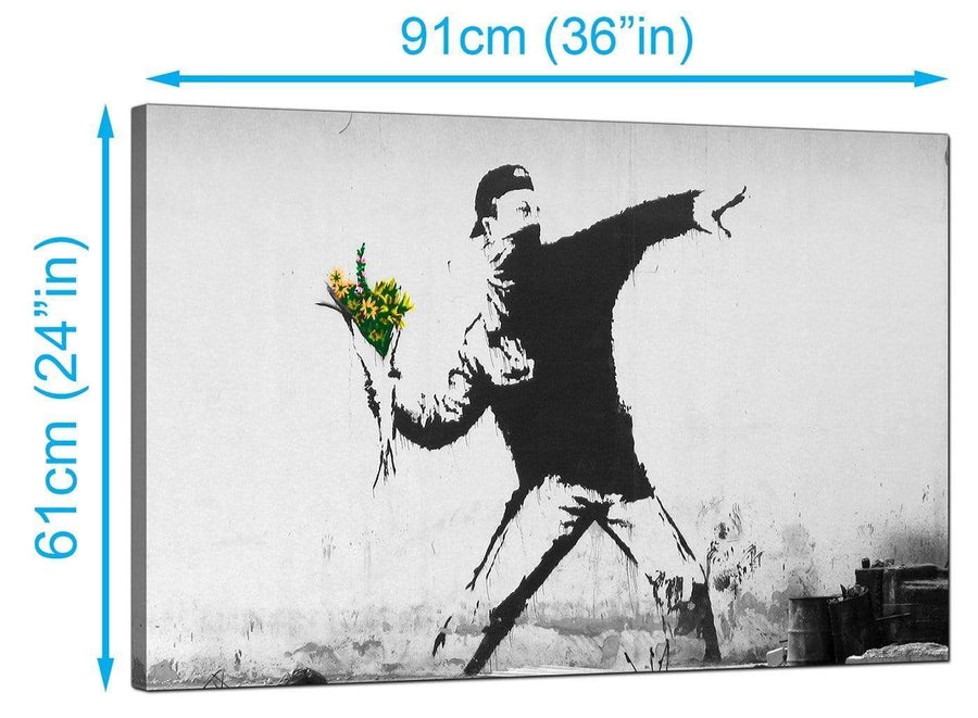 Banksy Canvas Prints UK - Rage Man Throwing Flowers - Graffiti Art