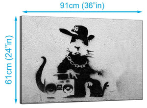 Banksy Canvas Prints UK - Rat Wearing a Baseball Cap with a Boombox Stereo - Graffiti Art