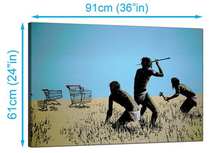 Banksy Canvas Prints UK - Tribal People Hunting Shopping Trolleys with Spears - Graffiti Art