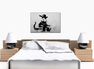 Banksy Canvas Prints - Rat Wearing a Baseball Cap with a Boombox Stereo - London UK