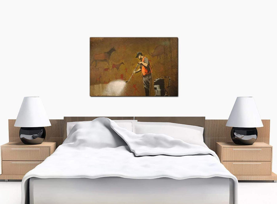 Banksy Canvas Prints - Man Cleaning and Removing a Prehistoric Cave Painting - UK