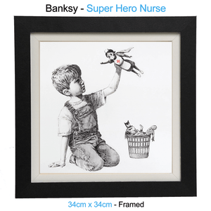 Banksy NHS Superhero Nurse Picture ‚Äö√Ñ√¨ Framed Canvas Print