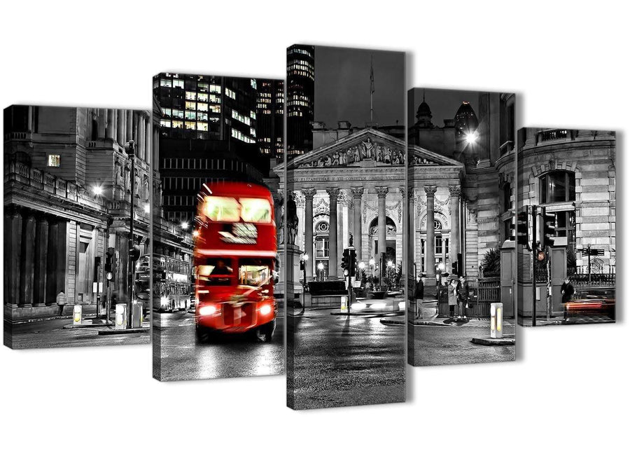 Red London Bus Street Black White City Canvas