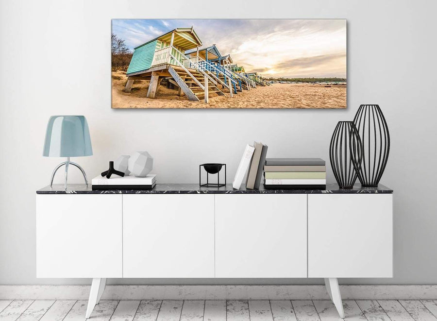 Beach Huts Scene - Canvas Art Pictures - Landscape - 1200 - 120cm Wide Print