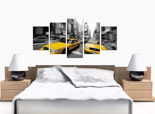 Five Part Set of Modern Yellow Canvas Wall Art