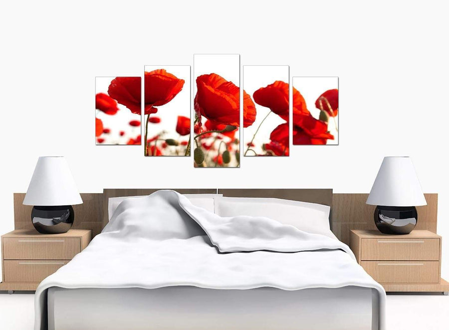 Five Panel Set of Extra-Large Red Canvas Wall Art