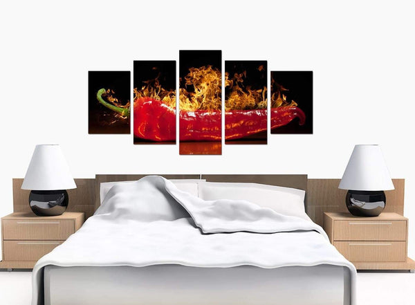 5 Piece Set of Modern Red Canvas Wall Art