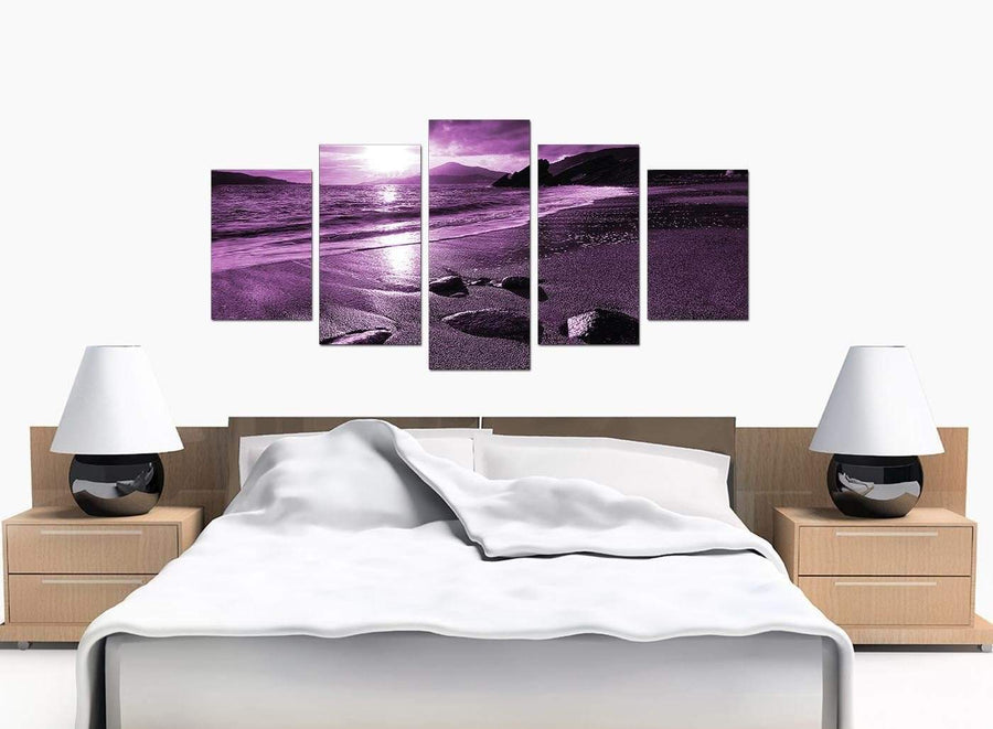 Five Panel Set of Bedroom Purple Canvas Pictures