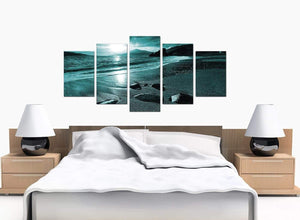 5 Piece Set of Bedroom Teal Canvas Picture