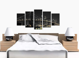 Set Of 5 Bedroom Black White Canvas Picture