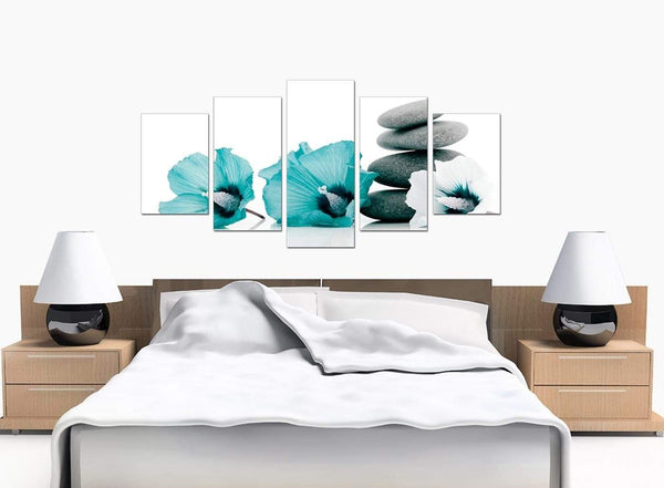 Set Of Five Cheap Teal Canvas Art