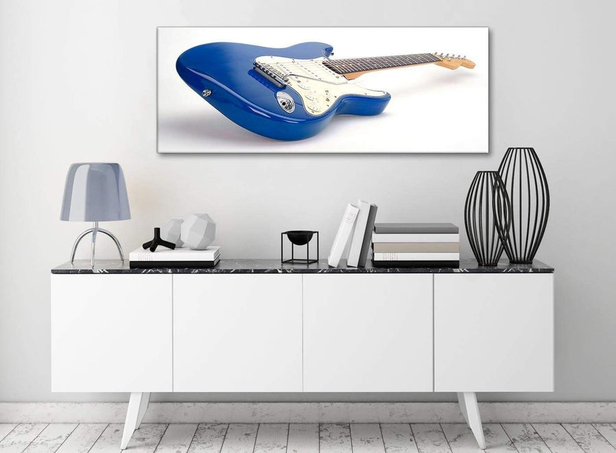 Blue White Fender Electric Guitar - Bedroom Canvas Wall Art Accessories - 1447 - 120cm Print