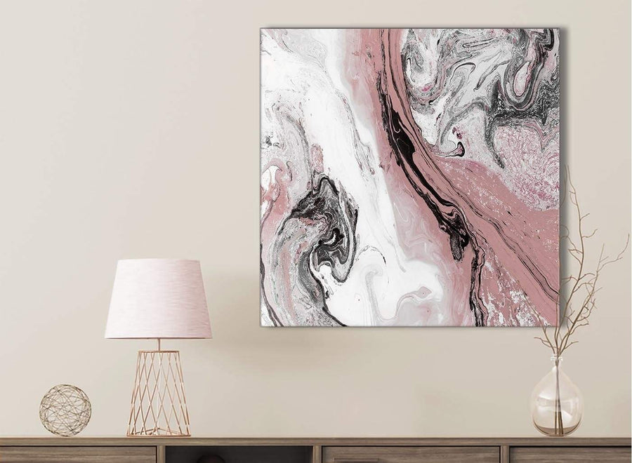 Blush Pink and Grey Swirl Bathroom Canvas Wall Art Accessories - Abstract 1s463s - 49cm Square Print