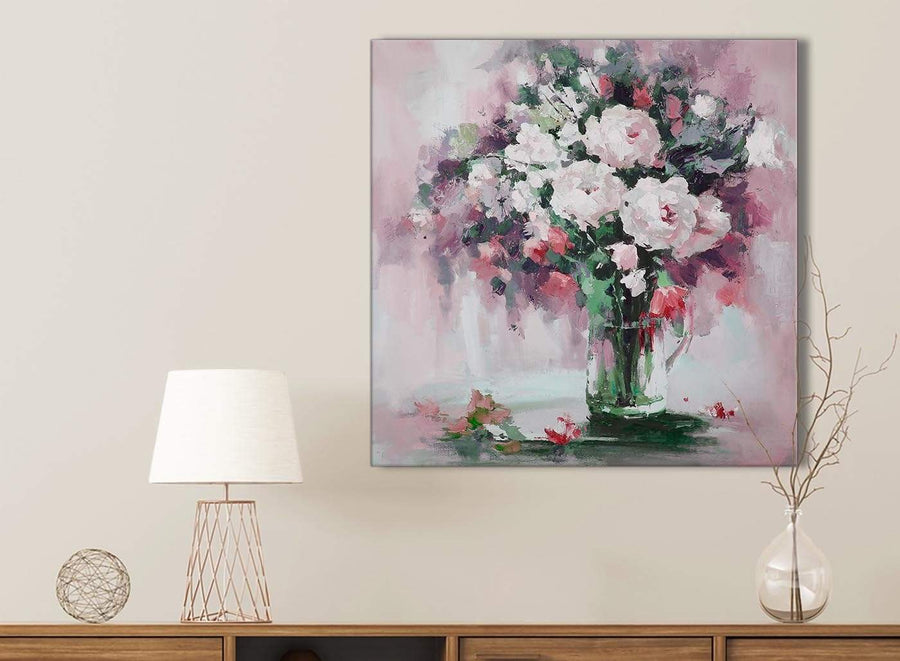 Blush Pink Flowers Painting Bathroom Canvas Pictures Accessories - Abstract 1s441s - 49cm Square Print