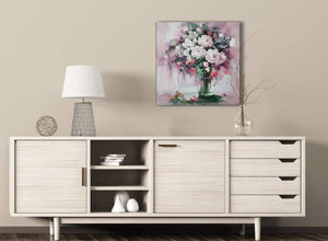 Blush Pink Flowers Painting Kitchen Canvas Pictures Decorations - Abstract 1s441m - 64cm Square Print