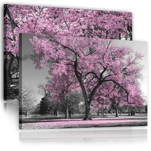 Blush Pink Grey Black Canvas Wall Art - Trees Leaves Blossom - Set of 2 Pictures Canvas Art Prints