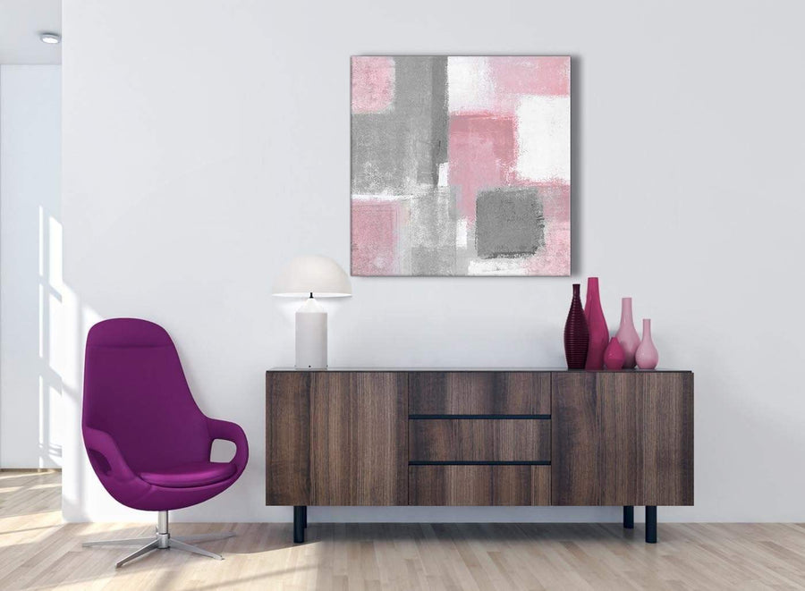 Blush Pink Grey Painting Abstract Office Canvas Pictures Accessories 1s378l - 79cm Square Print