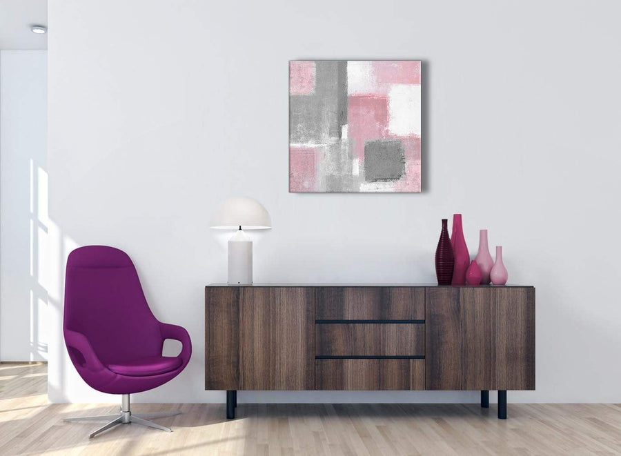 Blush Pink Grey Painting Living Room Canvas Wall Art Decorations - Abstract 1s378m - 64cm Square Print