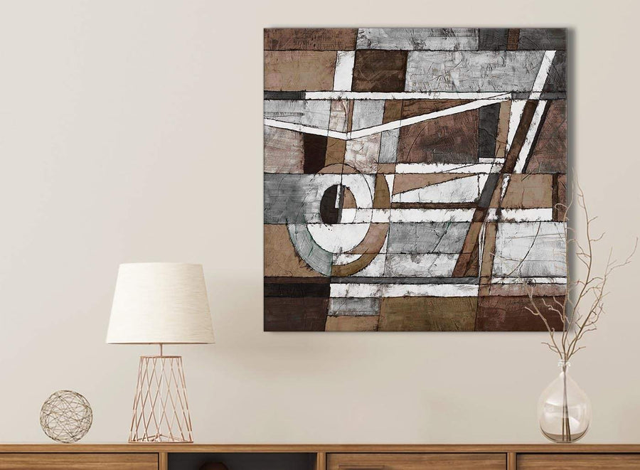 Brown Beige White Painting Bathroom Canvas Pictures Accessories - Abstract 1s407s - 49cm Square Print