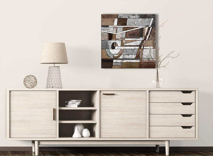 Brown Beige White Painting Living Room Canvas Pictures Decor - Abstract 1s407m - 64cm Square Print