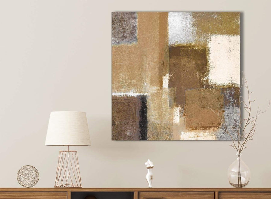 Brown Cream Beige Painting Bathroom Canvas Pictures Accessories - Abstract 1s387s - 49cm Square Print