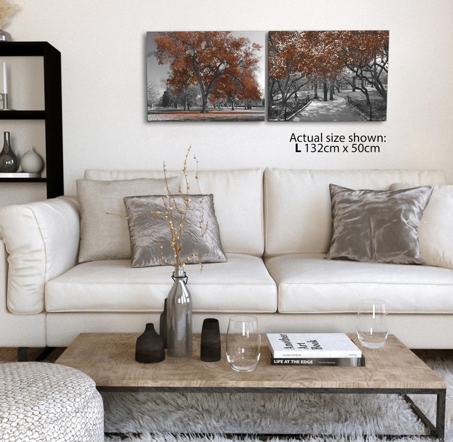 Brown Grey Black Canvas Wall Art - Trees Leaves Blossom - Set of 2 Pictures