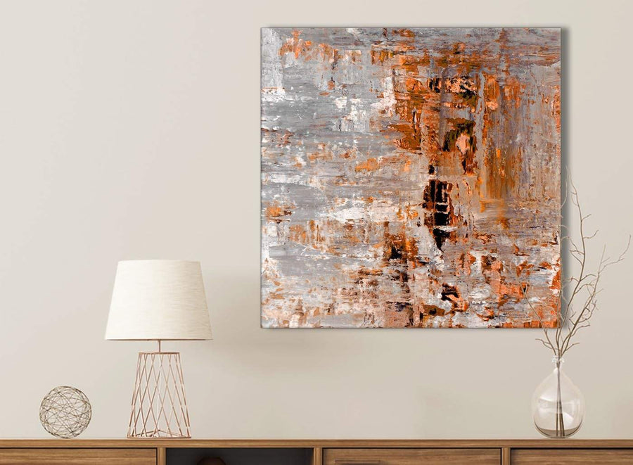 Burnt Orange Grey Painting Kitchen Canvas Pictures Accessories - Abstract 1s415s - 49cm Square Print