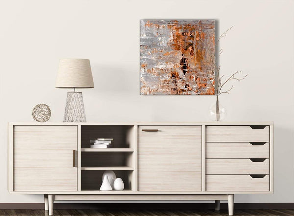 Burnt Orange Grey Painting Kitchen Canvas Wall Art Decorations - Abstract 1s415m - 64cm Square Print