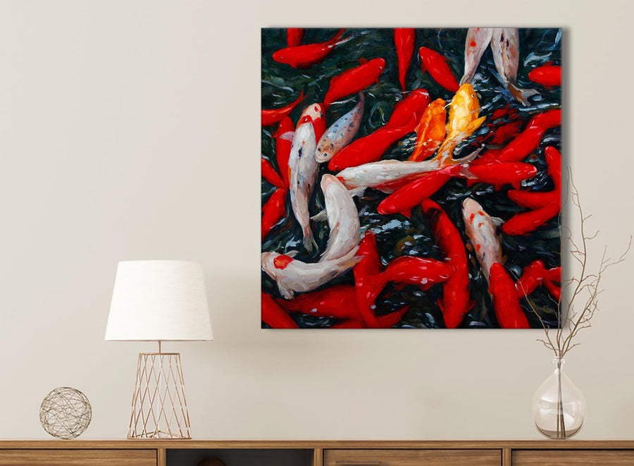 Canvas Prints Koi Carp Fish Painting - 1s439s Red Orange - 49cm Square Wall Art