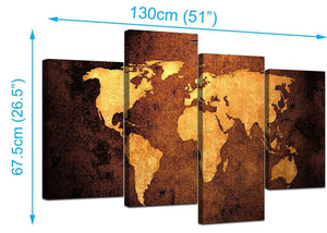 World Map Canvas Wall Art in Brown Leather Effect