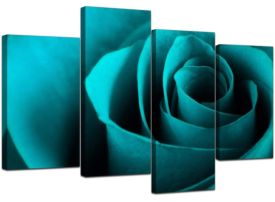 4 Piece Set of Modern Turquoise Canvas Wall Art