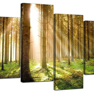 4 Panel Set of Living-Room Green Canvas Wall Art