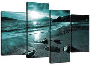 Set Of 4 Living-Room Teal Canvas Wall Art