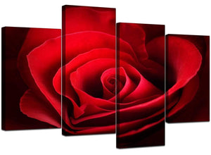 4 Piece Set of Living-Room Red Canvas Wall Art