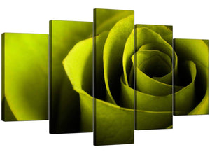 Set Of Five Living-Room Green Canvas Pictures