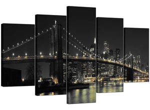 Set Of 5 Living-Room Black White Canvas Pictures