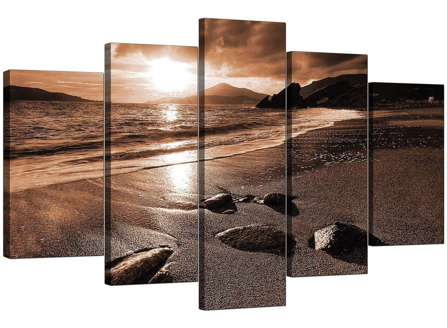 Five Panel Set of Living-Room Brown Canvas Picture