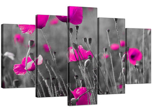 Five Part Set of Living-Room Pink Canvas Pictures