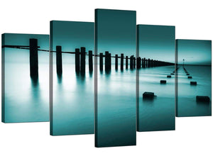 Five Panel Set of Extra-Large Teal Canvas Wall Art