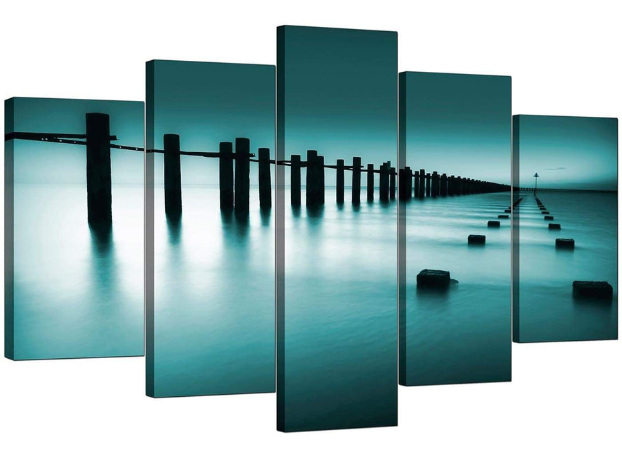 Five Panel Set of Extra-Large Teal Canvas Wall Art