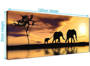 Cheap African Sunset Elephants Canvas Wall Art - Animal - 1479 Mustard Yellow - 120cm Wide Print