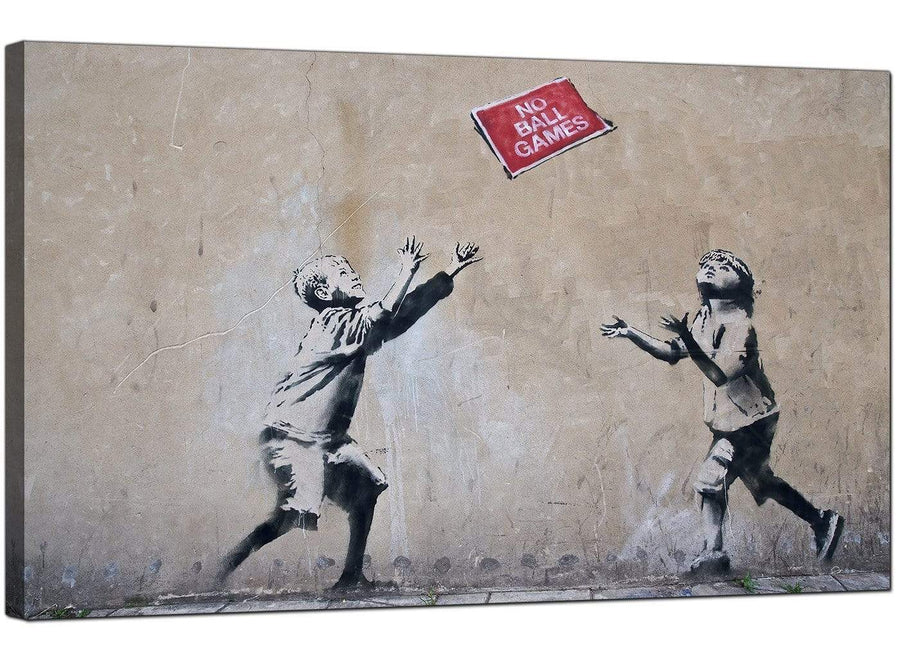 Banksy Canvas Pictures - Children Playing With No Ball Games Sign - Urban Art