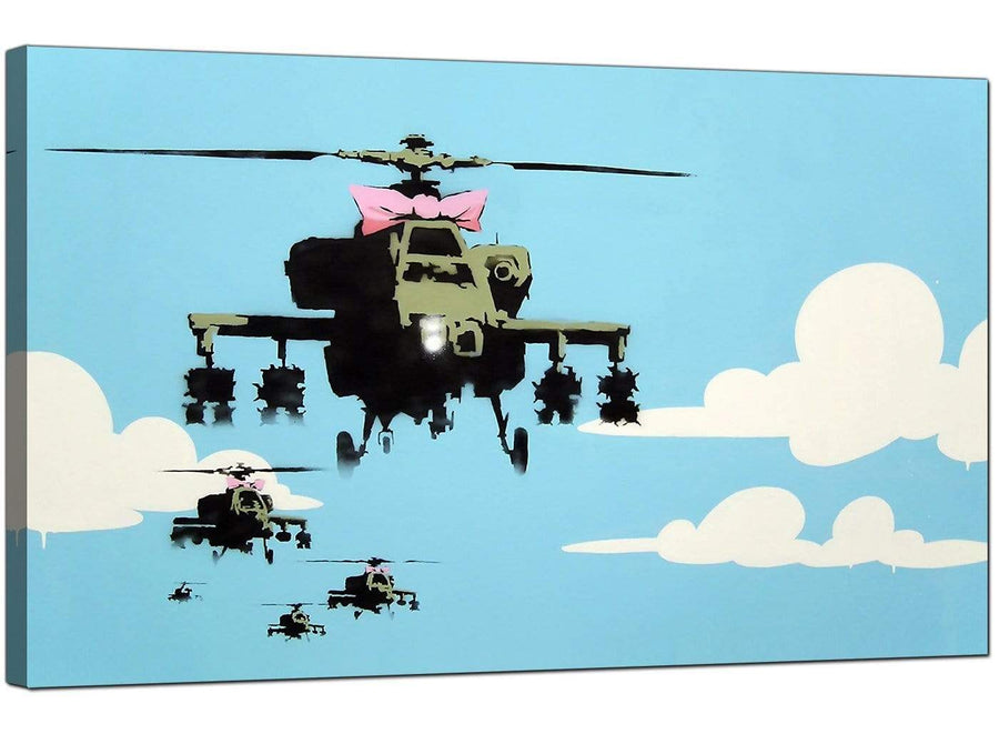 Banksy Canvas Pictures - Happy Choppers Pink Ribbon Helicopter Gunships - Urban Art