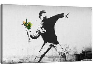 Banksy Canvas Pictures - Rage Man Throwing Flowers - Urban Art