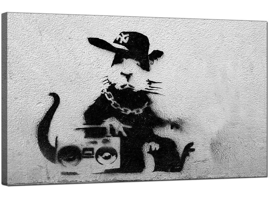 Banksy Canvas Pictures - Rat Wearing a Baseball Cap with a Boombox Stereo - Urban Art