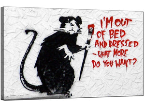 Banksy Canvas Pictures - Rat with a Paintbrush Im Out of Bed and Dressed What More do You Want? - Urban Art